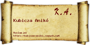 Kubicza Anikó névjegykártya